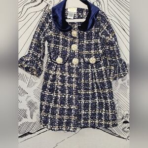 Like New Bluberi Gold ~ Navy Blue, White. & Gold Tweed Kid's Coat 24 Months